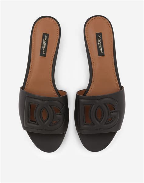 Calfskin slides with DG Millennials logo in Black for Women